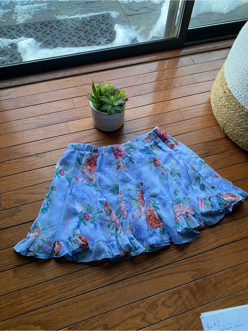 DO+BE Light Blue Floral Circle Skirt with Ruffle Hem